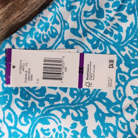 Jones New York Sport Woman short sleeve t-shirt scuba blue & white 2X W-558 - Picture 4 of 6